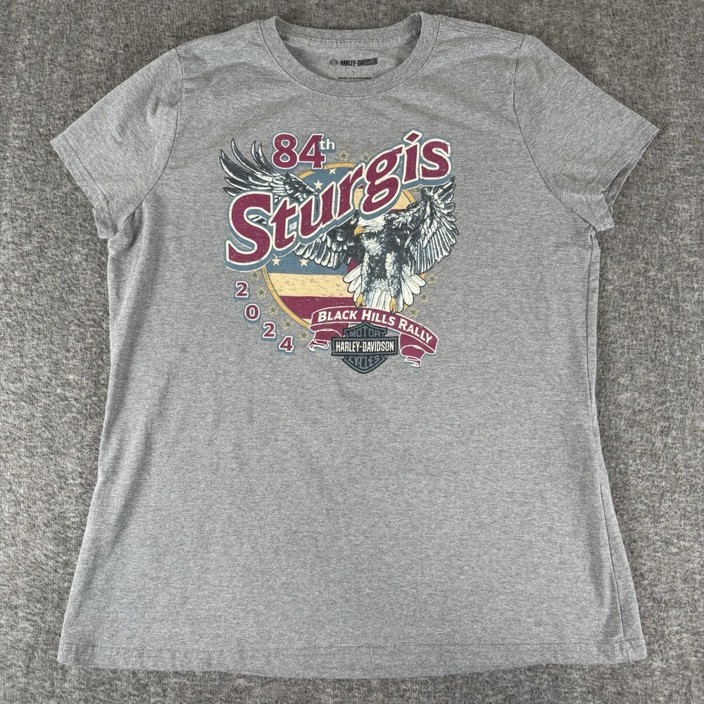 Harley Davidson Sturgis 2024 Shirt Large Gray Black Hills Rally Eagle
